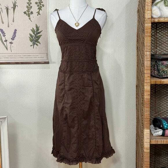 Y2k Ruffle Lace Tie Strap Babydoll Dress Mori Kei Forest Fairy Grunge Dolly S 6 - Picture 2 of 8